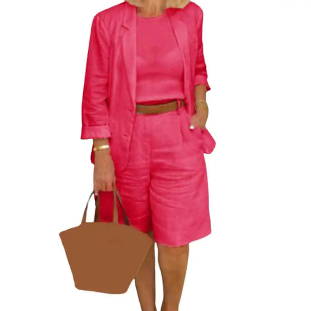 Formal Shorts Suit Knee Length Pants Lady Business Outfit Cardigan Plus Size Lady Coat Shorts Set Daily Wear