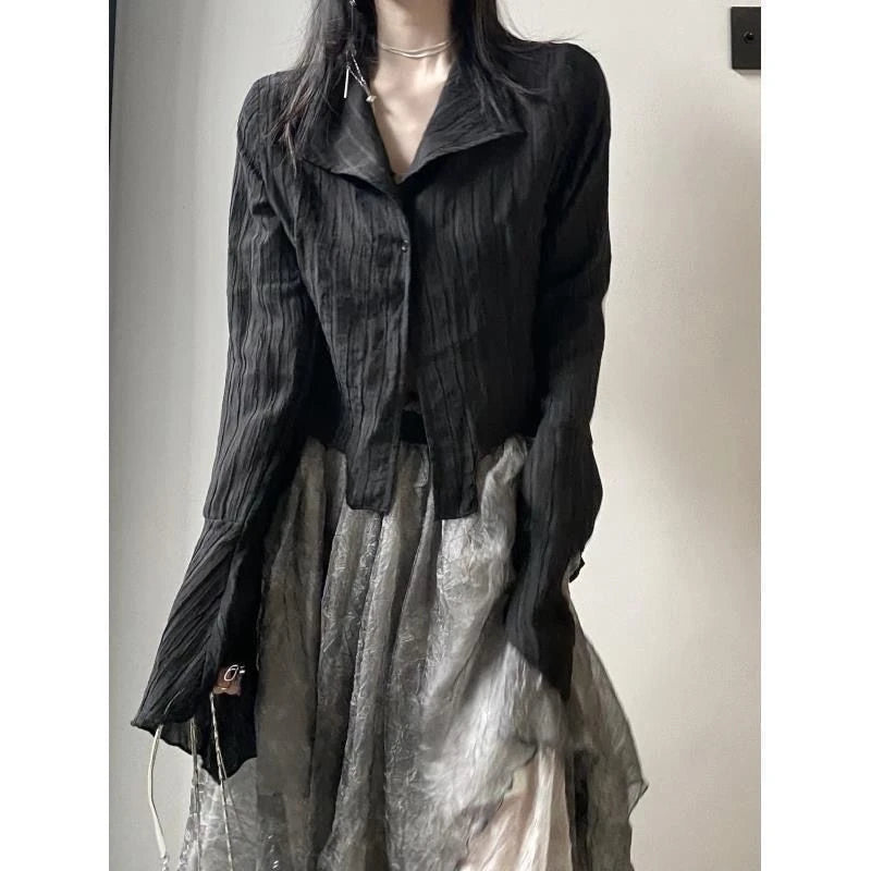 French Elegant Vintage Shirts Office Lady Button Spring Clothing Long Sleeve Loose Casual Korean Fashion Blouse Tees Y2k Tshirts