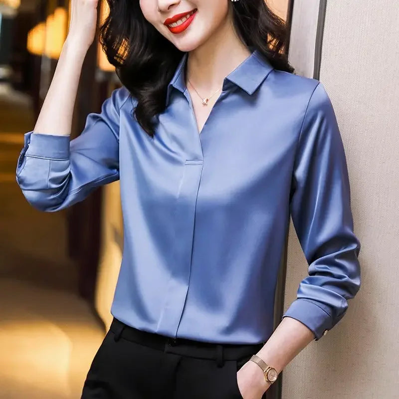 Temperament Mid Sleeved High End Professional Chiffon Shirt for Women Spring Autumn New Long Sleeved Age Reducing Western Top