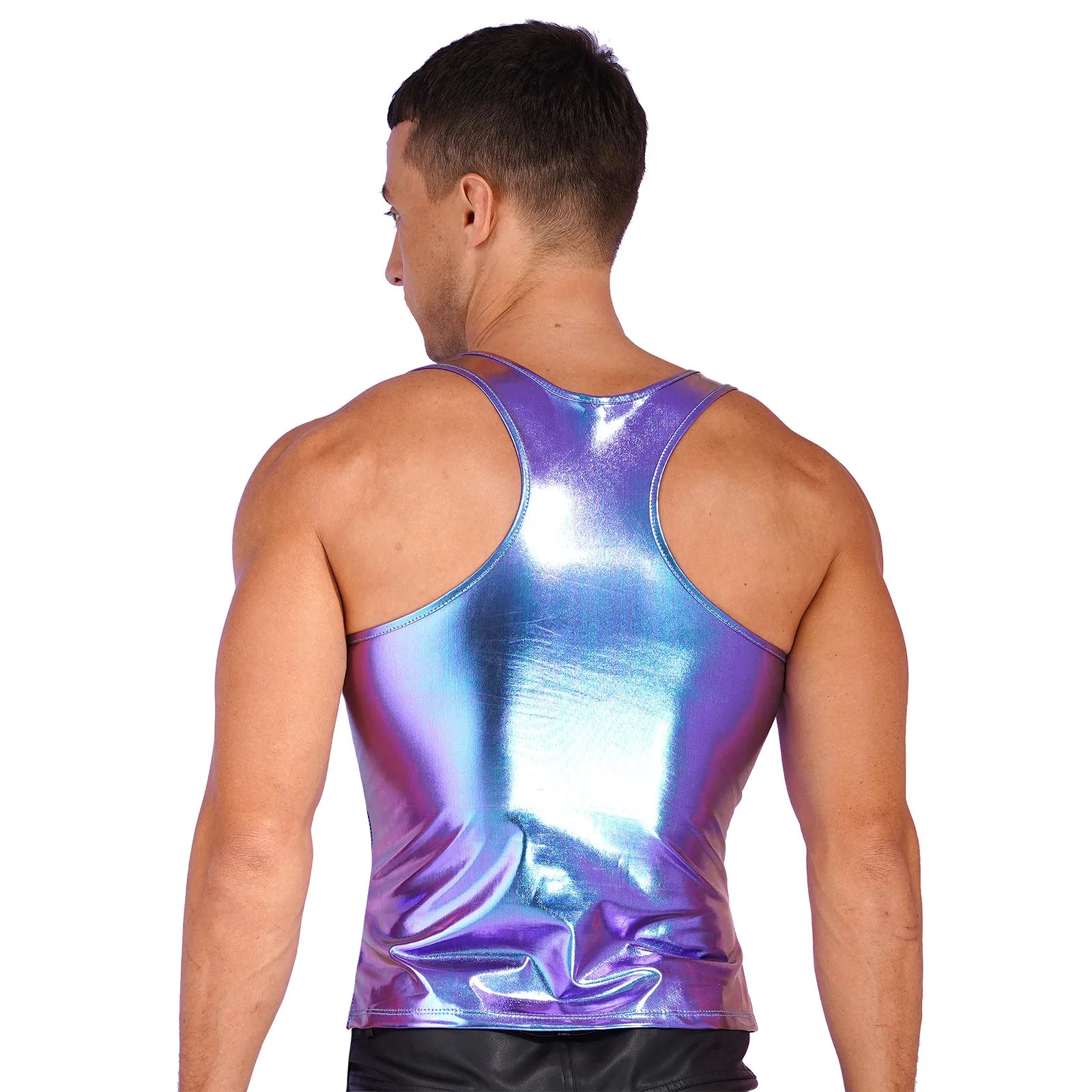 Shiny Metallic Tank Tops Men Sport Fitness Bodybuilding Tanks Fashion Mens Gym Vest Tops Sleeveless T-Shirt Singlet Undershirts