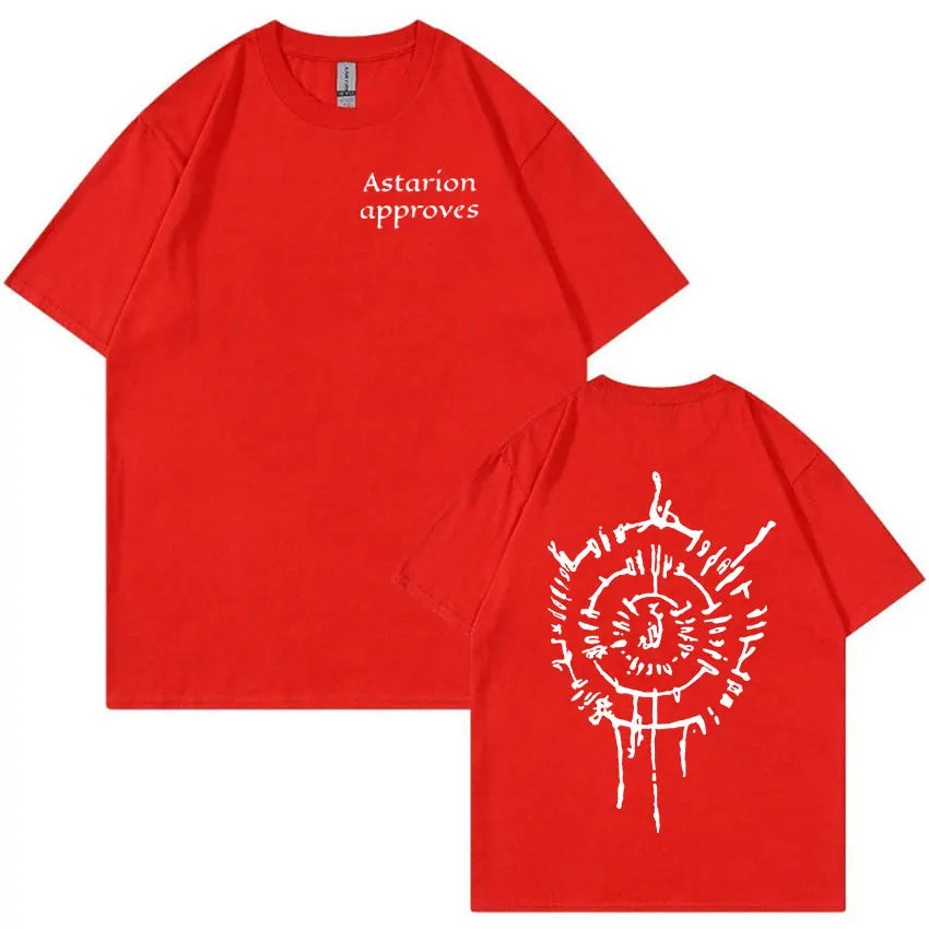 Hot Astarion Letters Graphic T Shirt Men's Casual Fashion Short Sleeve T-Shirt Unisex 100% Cotton Oversized T Shirts Streetwear