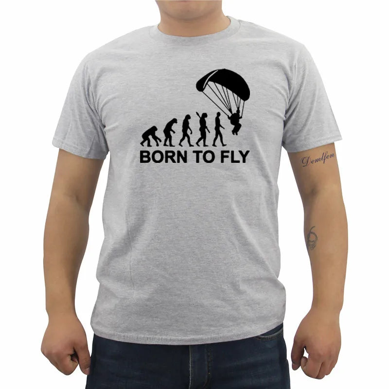New Fashion Summer Born To Fly Evolution Of Paragliding Paragliders T Shirt Mens Short Sleeve Cotton T-shirt Hip Hop Tees Tops
