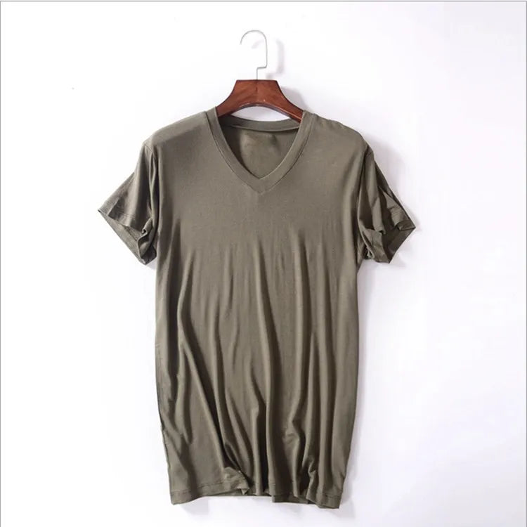 2025 Brand New Men's Modal T-Shirt V-Neck Large Size Men T-Shirt Short Sleeve Loose Man T shirt Solid Color For Male Tops Tees