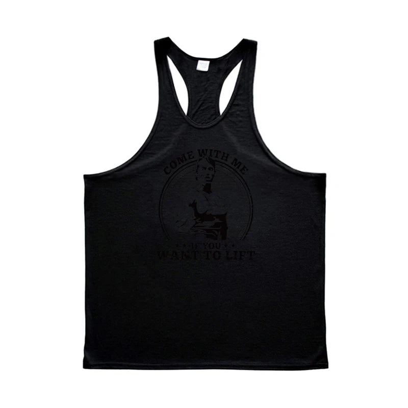 Come with Me If You Want To Lift Arnold Profession Bodybuilding Stringer Singlets Mens Y Back Gym Tank Tops Cotton Fitness Shirt
