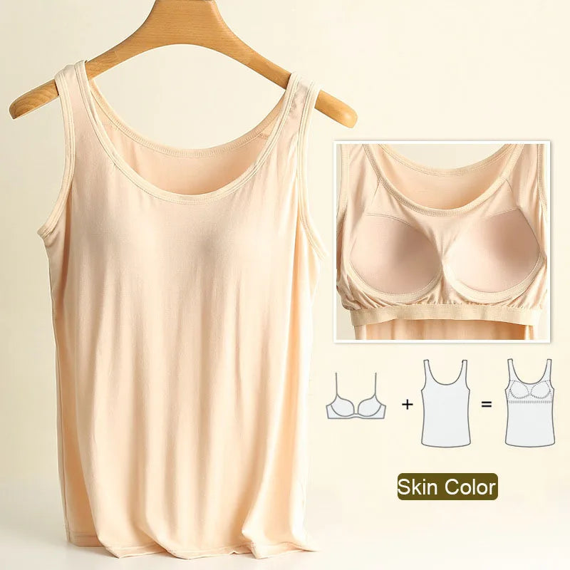 For 37-82kg Soft Modal Plus Size Tank Tops With Fixed Chest Pad For Women Integrated Wear-Free Underwear