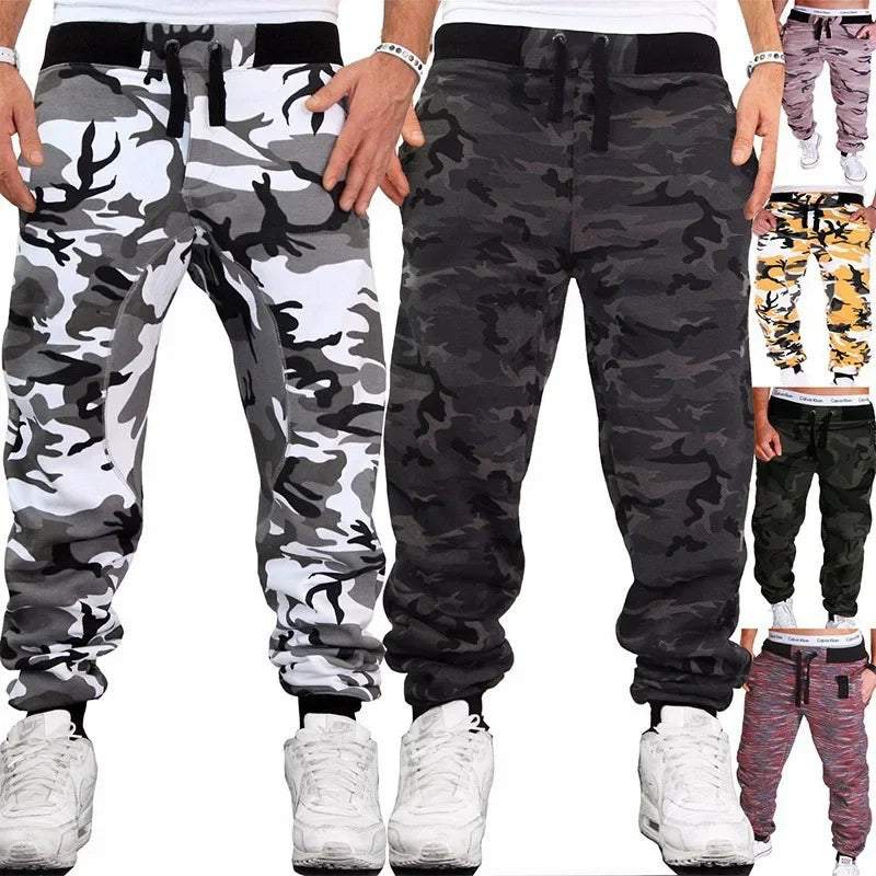 2023 new Running Sweatpants Men Camouflage Elasticity Cargo Pants Drawstring Multi Pockets Bottoms Casual Jogger Trousers