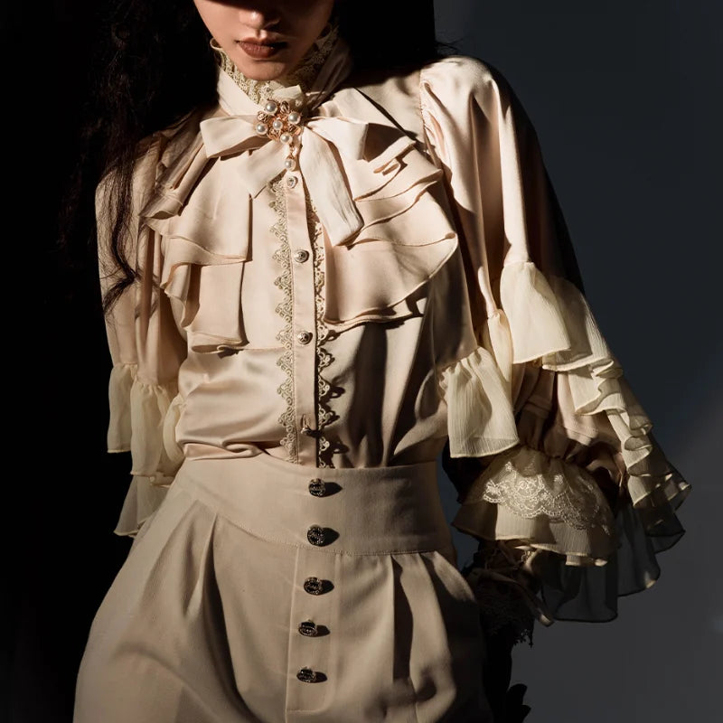 Victorian Gothic Vintage Lolita Shirts Women Elegant Lace Patchwork Batwing Sleeve Blouse Tops Female Y2k Aesthetic JK Blusas