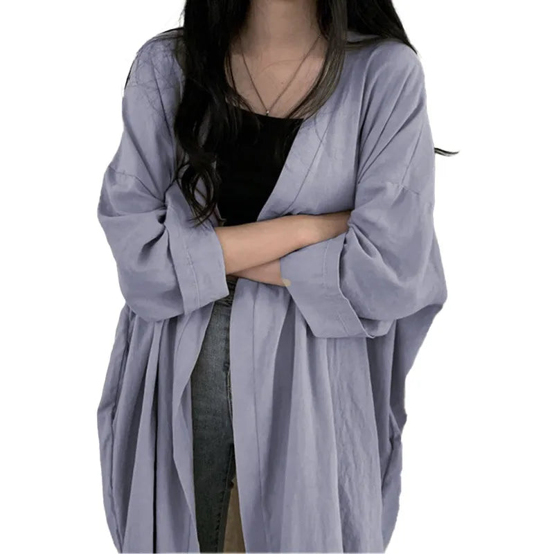 Summer Korean Version Loose Fit Women's Long Cardigan Summer Solid Color Breathable Thin Windbreaker Sunscreen Clothing