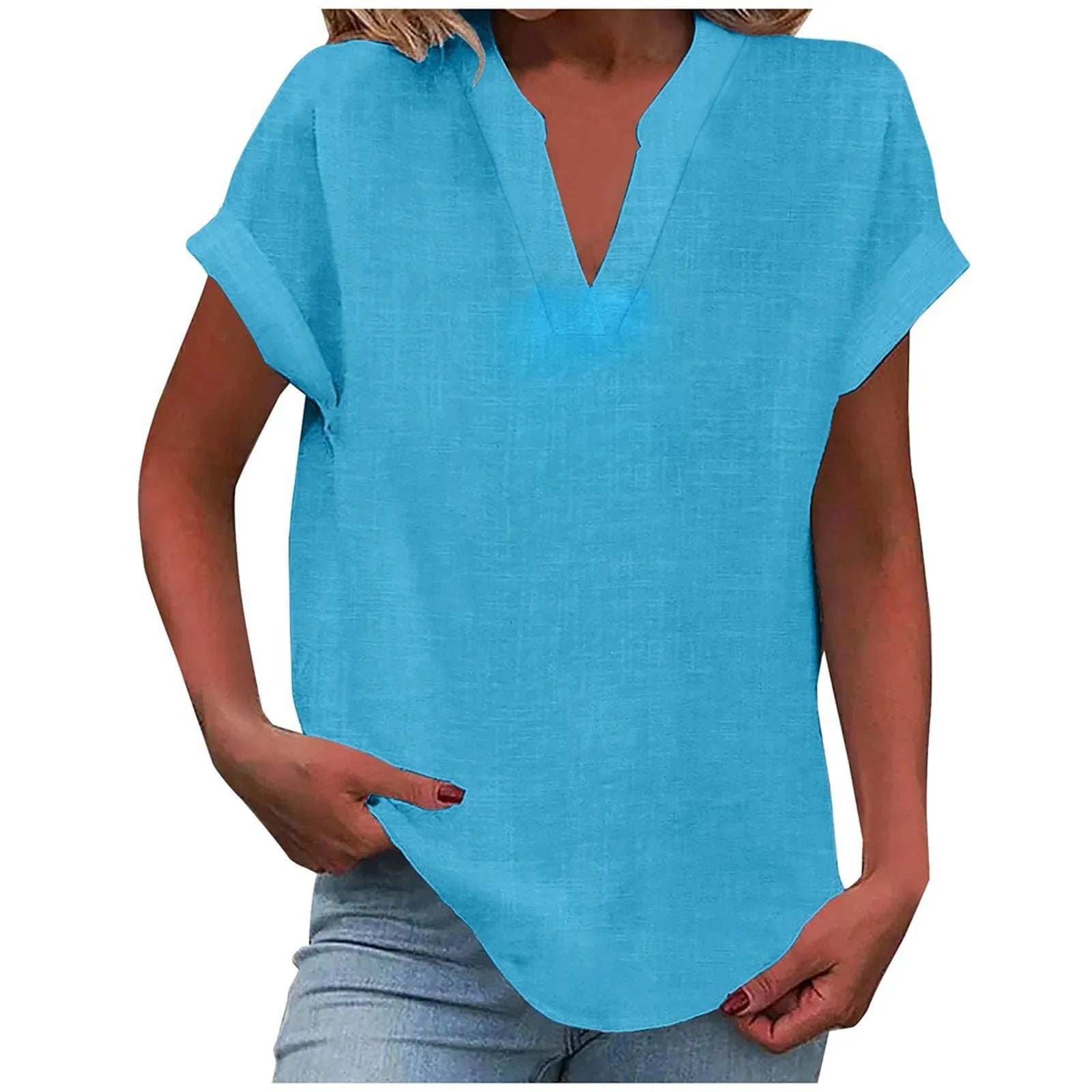 Summer Cotton Linen Breathable Solid Color Button Down V-neck Shirt Basic And Versatile Casual Comfortable Lady Office Tops 2025