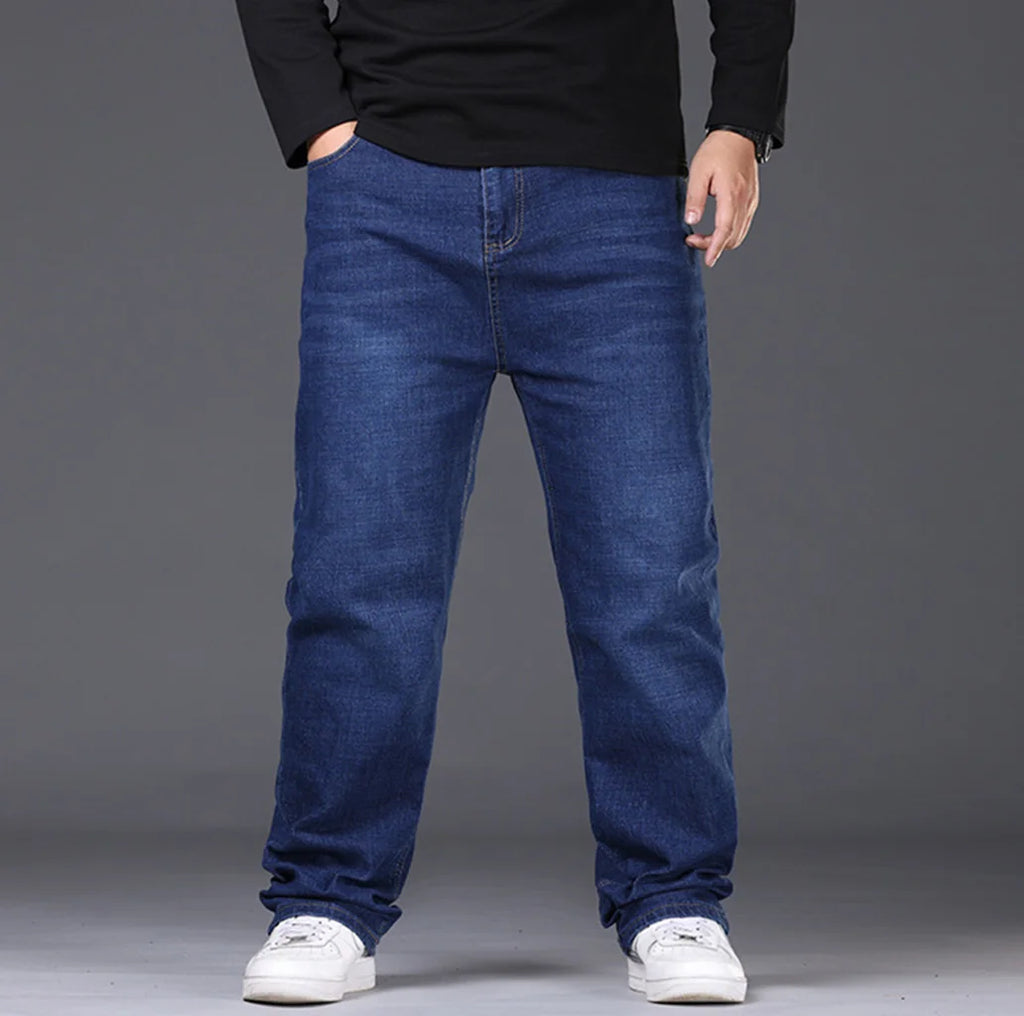34-50 Sizes Men's Stretch Jeans Straight Leg Denim Pants Extended Sizing Blue/Black Streetwear Relaxed Fit for Work & Casual