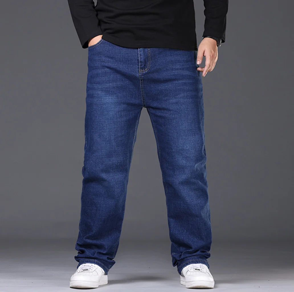 34-50 Sizes Men's Stretch Jeans Straight Leg Denim Pants Extended Sizing Blue/Black Streetwear Relaxed Fit for Work & Casual