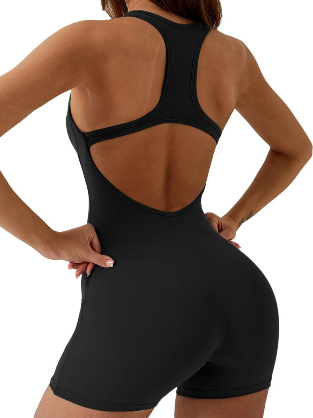 Backless Jumpsuit Women Sexy Tummy Control One Piece Bodycon Stretch Shorts Tank Top Sleeveless Scrunch Yoga Romper New