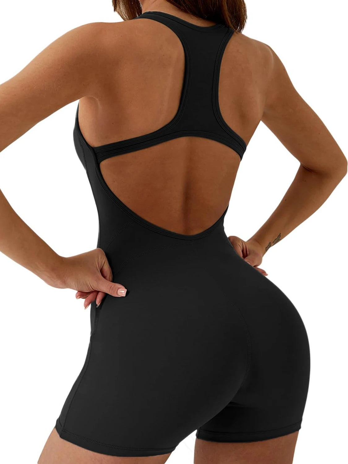 Backless Jumpsuit Women Sexy Tummy Control One Piece Bodycon Stretch Shorts Tank Top Sleeveless Scrunch Yoga Romper New
