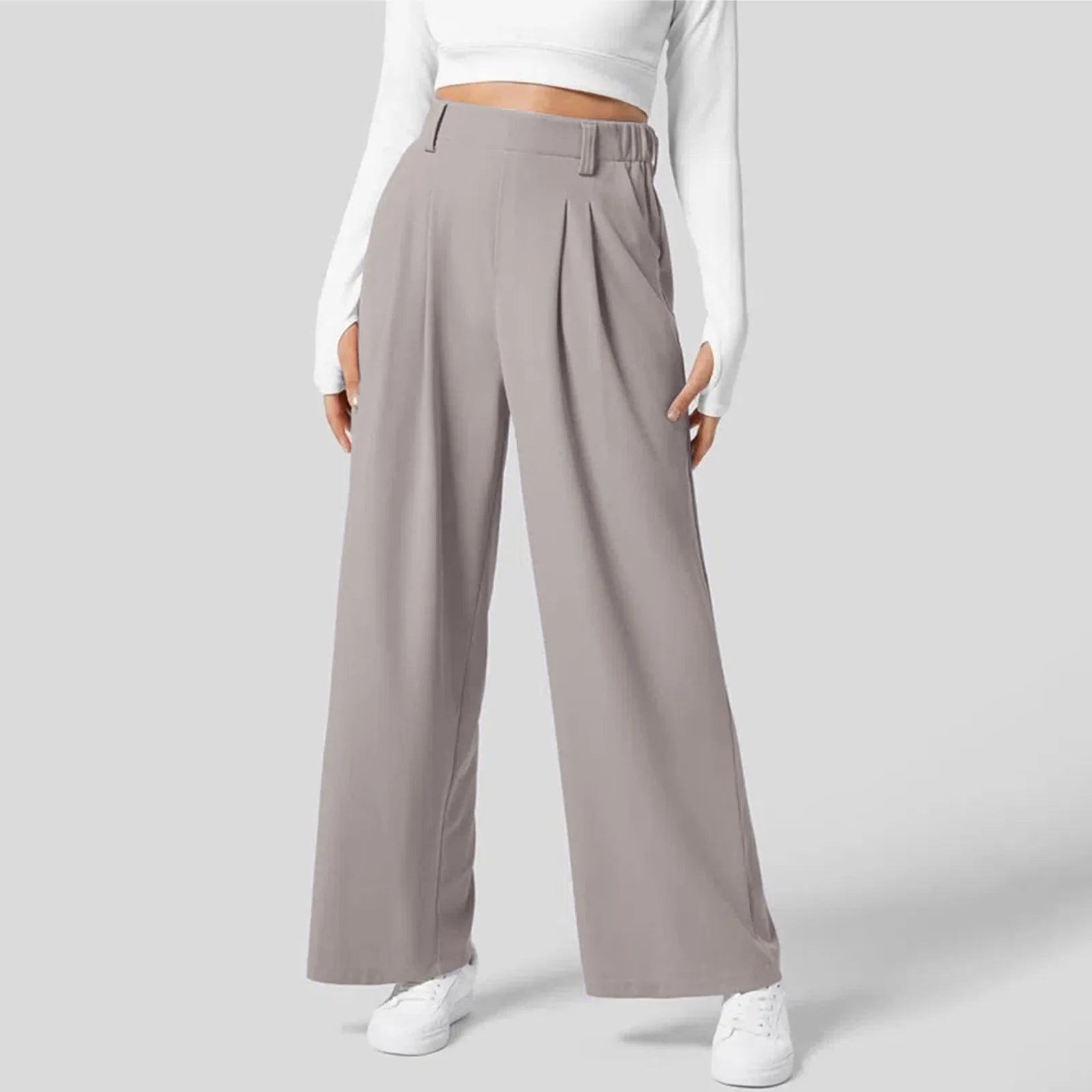 Women Fashion Wide Leg Pants Solid Elastic Pants Work Business Suit Straight Trousers Casual High Waisted Dress Palazzo Pants