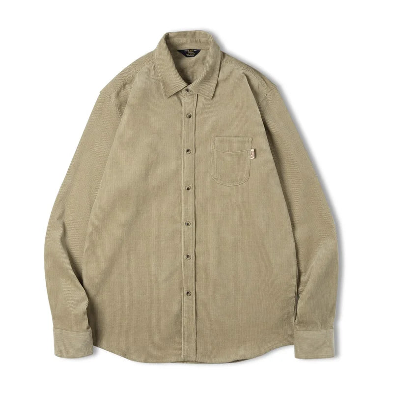 Maden Women's Vintage Corduroy Shirt Classical Turn-down Collar Long Sleeve Shirts Cotton Solid Color Loose Blouses Women Tops
