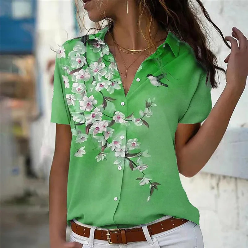 3d Floral Printing Women Casual Shirts Summer Short Sleeve Flower Pattern Streetwear Ladies Blouses Tops 3XL Large Size Shirt