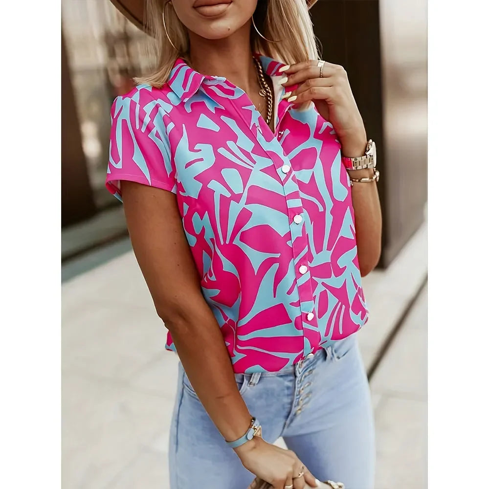 Summer Women'S Shirt Fashion 3D Digital Printed Shirt Hawaii Vacation Casual Top Elegant Women'S Baggy Lapel Shirt Boho Blouses