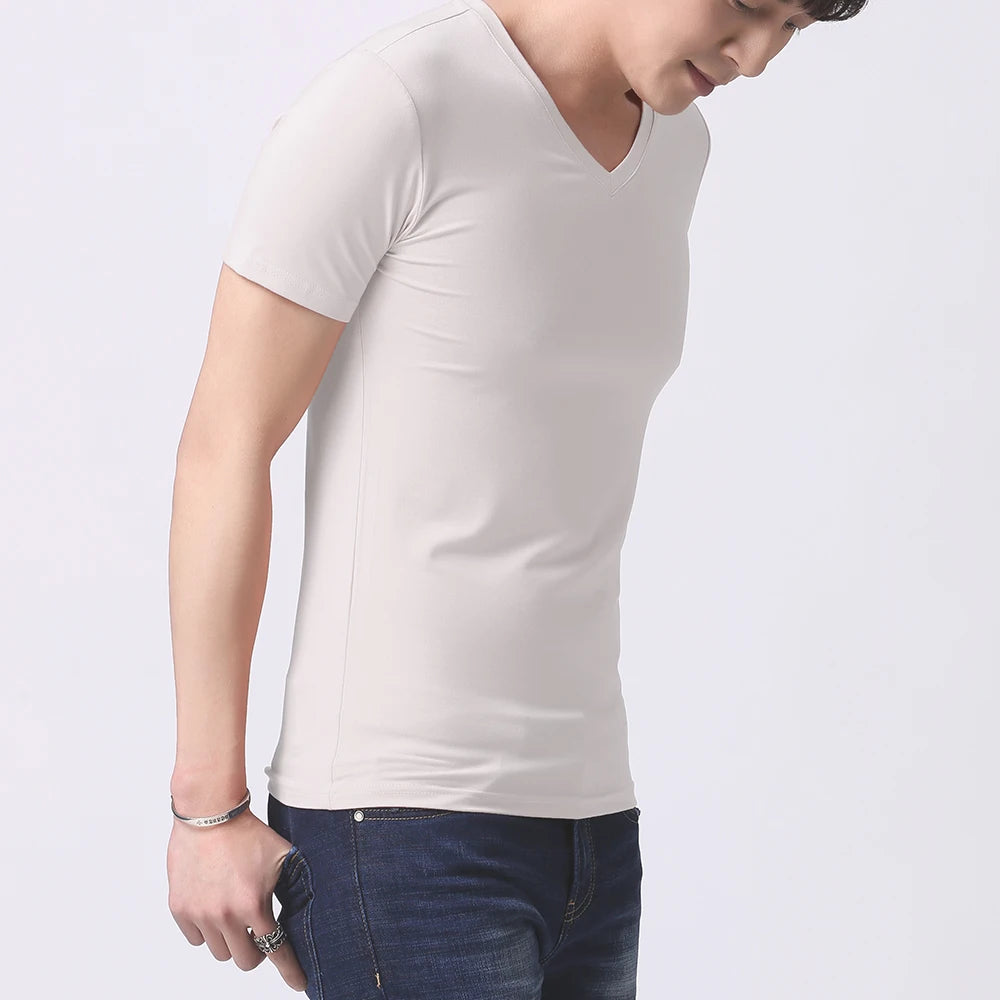 5 Packs Soft Bamboo Viscose V Neck T-shirts Man Fitness Gym Summer Short Sleeve Tees Men Clothing Comforttable White Undershirt