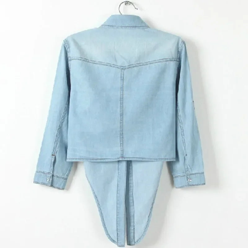 Spring Summer Curly Short Sleeve Thin Denim Jacket Female 6xl fashion Slim Knot Shirt Shawl Women's Outerwear Short Casual Tops