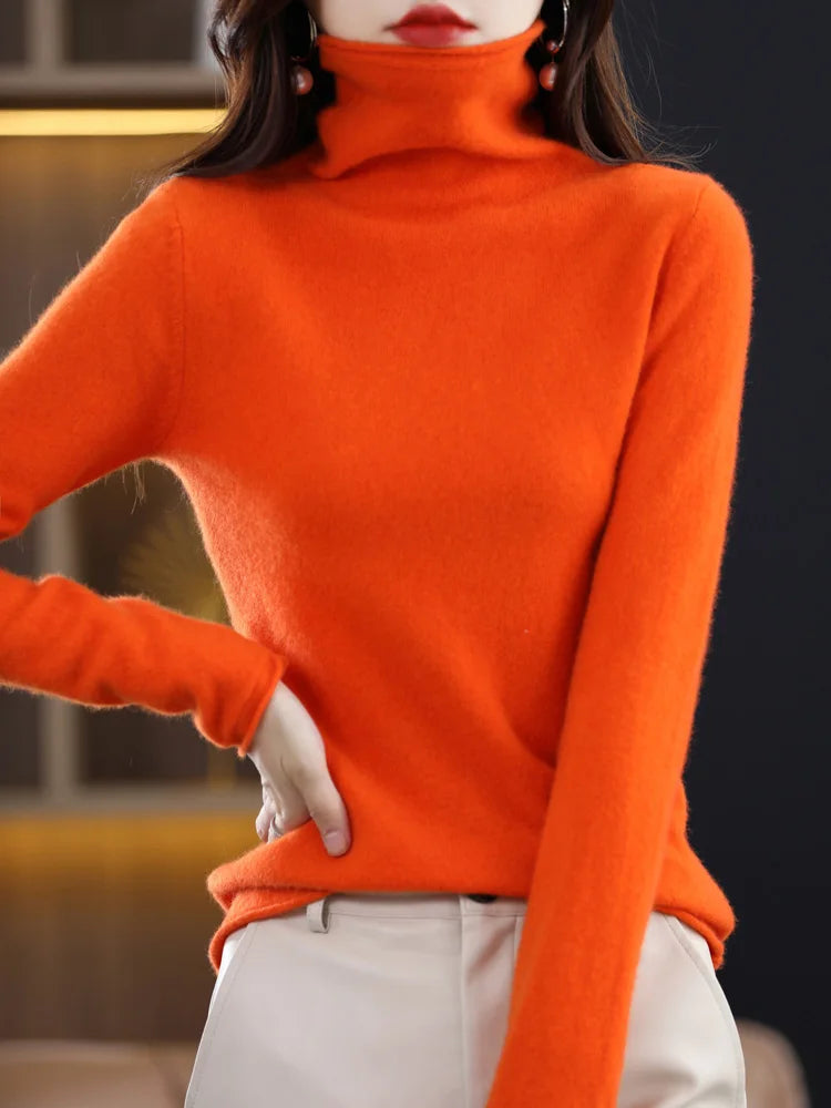 New 100% Merino Wool Turtleneck Cashmere Sweater In Autumn And Winter Women's Casual Knitted Coat Women's Coat Korean Fashion