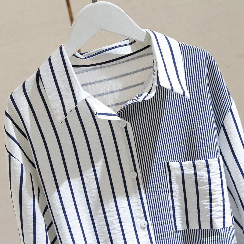 Loose Casual Striped Patchwork Pocket Luxury Sweet Top Shirt And Blouses Clothing For Women's Pink 2025 Summer Trendy All-match