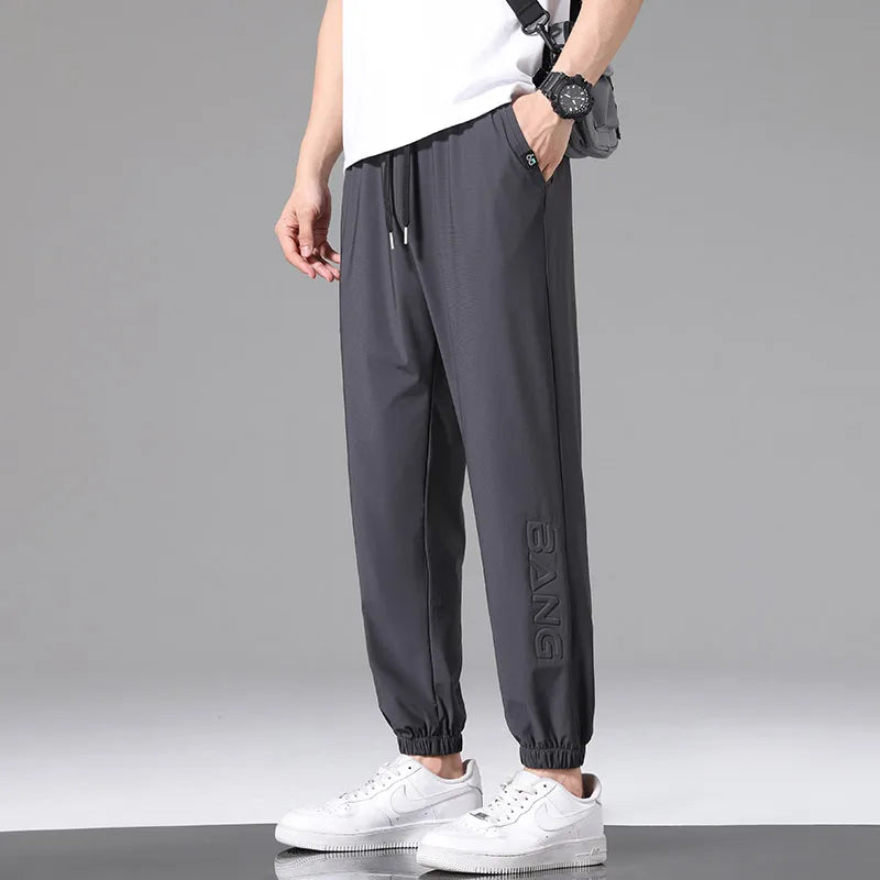 Men Pants Ice Silk Elastic Plus Size 6XL 7XL 8XL Quick Dry Summer Beach Thin Breathable Home Trousers Brand Stretch Lightweight