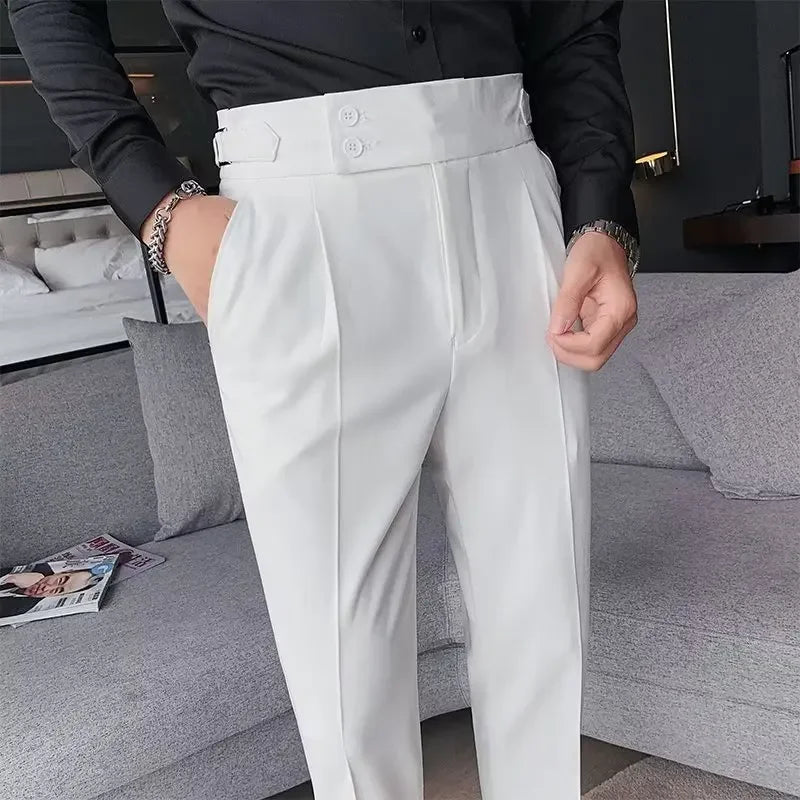 Nadir Coffee Color Men's Trousers Classic Trendy Paris Button Single Pleat Slims Smooths Your Silhouette Business Casual Pants