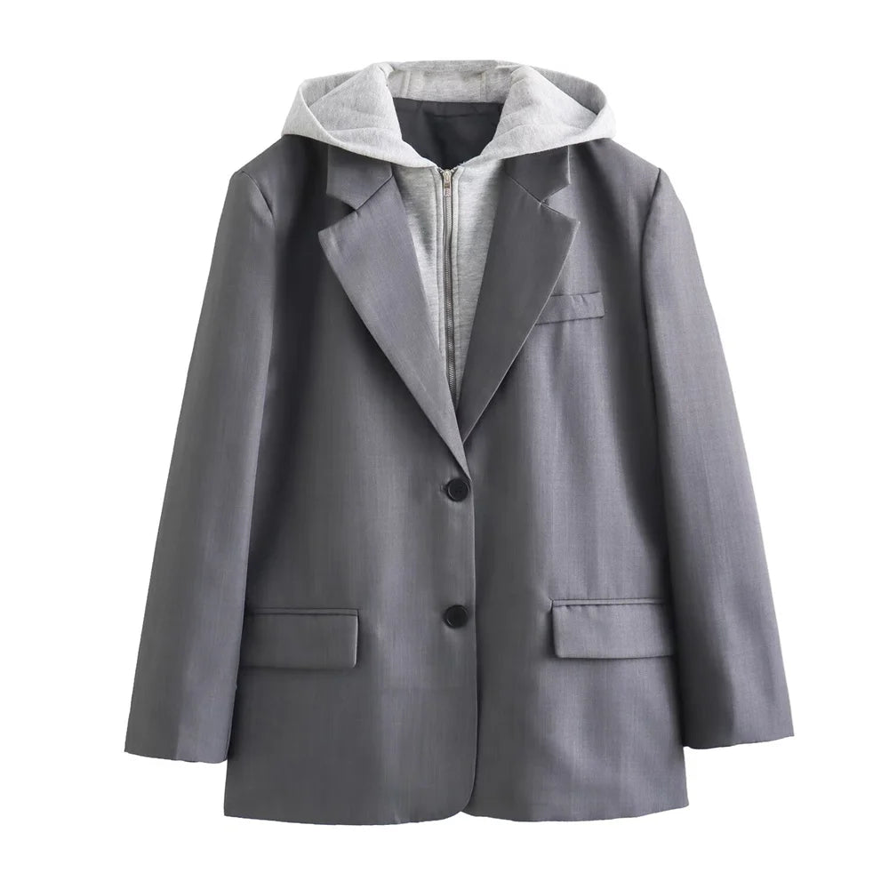 Taop&Za 2024 Spring New Product Women's Casual Versatile Single breasted Decoration Hooded Panel Suit Coat