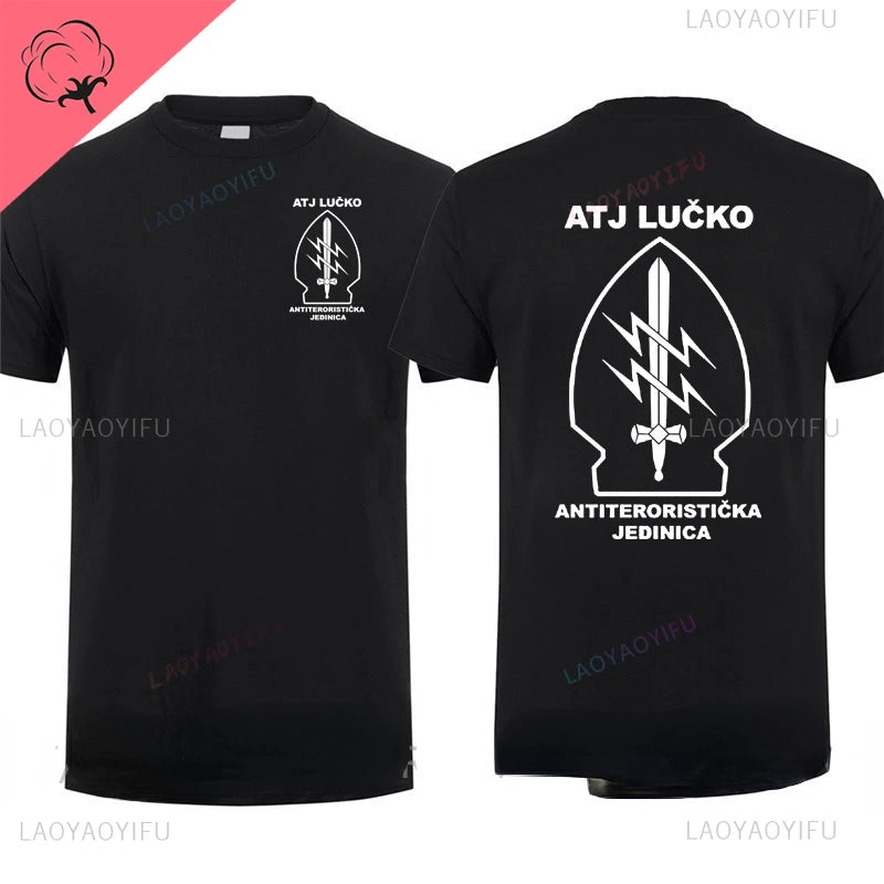 ATJ LUCKO Croatian Counter Terrorism Special Unit Force Tshirt Man Men Short Sleeved Tops Tee Shirt Summer Cotton Short Sleeve