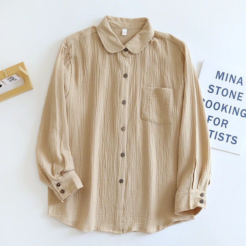 Chic 100% Cotton Shirts And Blouses Casual Button Up Long Sleeve Tops Spring Autumn Women'S Shirt All Match Chemise Femme