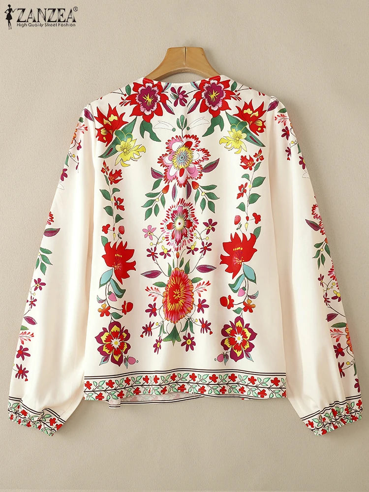 Bohemian Printed Holiday Shirt Women's Summer Blouses ZANZEA 2025 Fashion Long Sleeve Blusas Female Floral Tunic Cardigan Tops