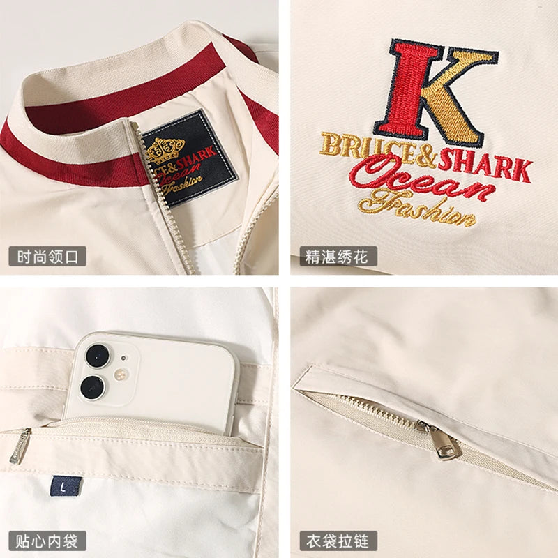 New Men‘s Jacket Thick Cotton Inner Embroidery Bruce&Shark Winter Men Coats Loose Casual Fashion Male Outwear Big Size 4XL