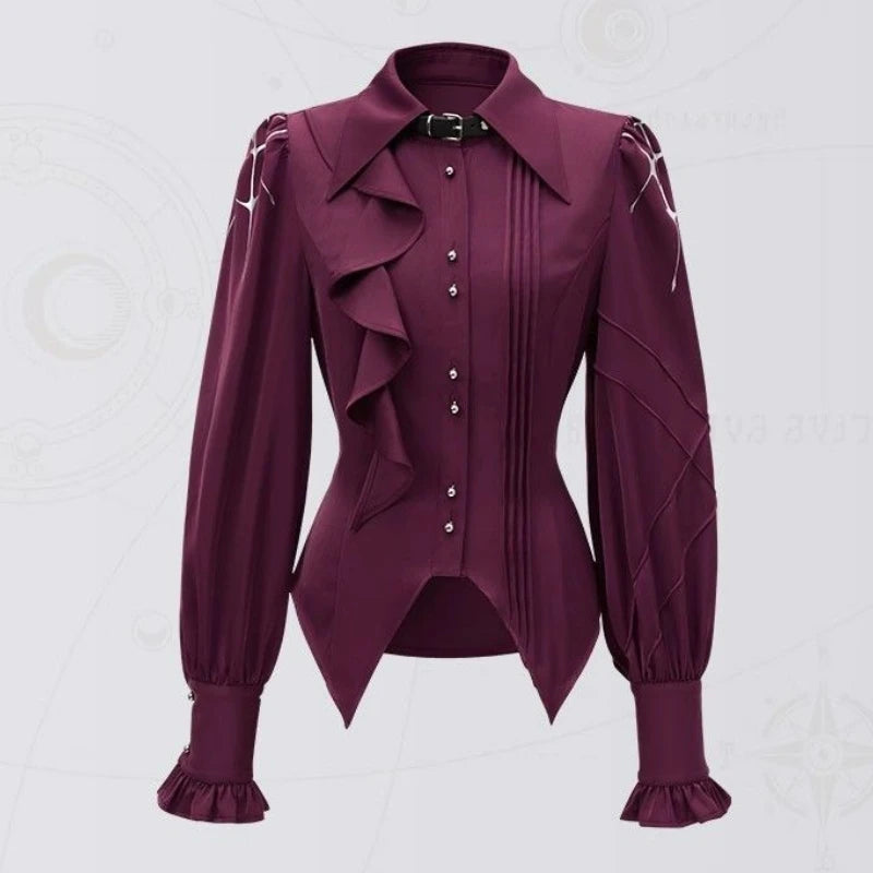 Victorian Vintage Elegant Lolita Shirts Women Sweet Ruffles Long Sleeves Irregular Blouses Female Japanese Gothic Y2k Slim Tops