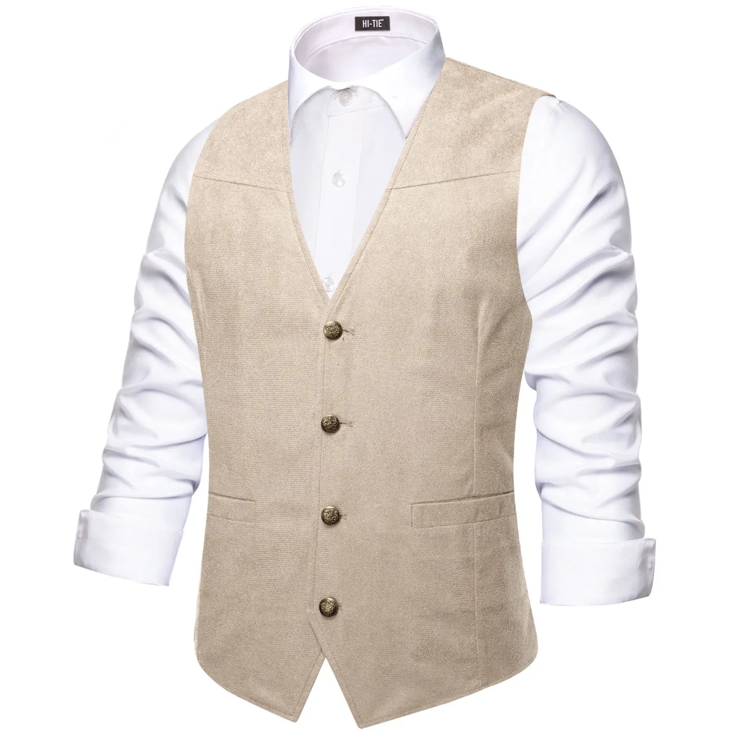 Hi-Tie Luxury Men Vest Suede Fabric Solid Waistcoat Casual Fit High Quality Wedding Business Beige Brown Black Red Green Silvery