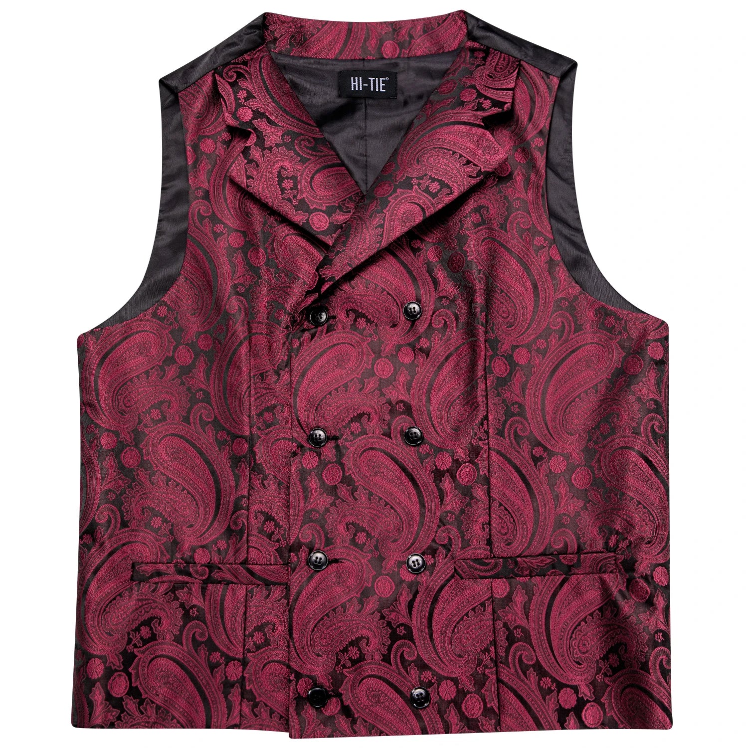 Hi-Tie Dark Red Men's Vests Silk Paisley Jacquard Waistcoat Jacket NeckTie Hanky Cufflinks for Men Business Party Designer Gifts