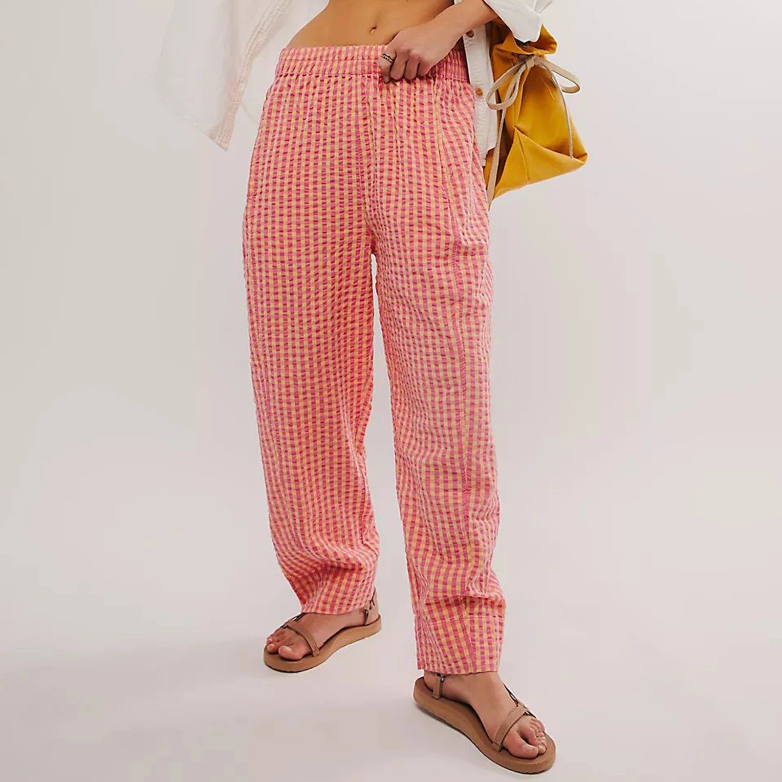 Y2K Gingham Wide Leg Lounge Pants Plaid Drawstring Pajama Pants Checked Loose Fit Pj Pants Trousers Casual Home Pant