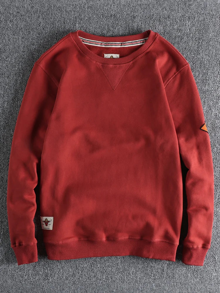 Spring American Retro Sleeve Applique Badge Sweatshirts Men's Fashion 100% Cotton Washed Hoodies Casual High Quality Pullovers