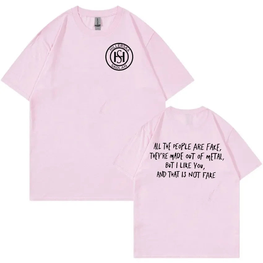 New Young Royals Hillerska Skolan Print T-Shirt All The People Are Fake Tops Man T Shirt Retro Fashion Oversized Cotton T-shirts