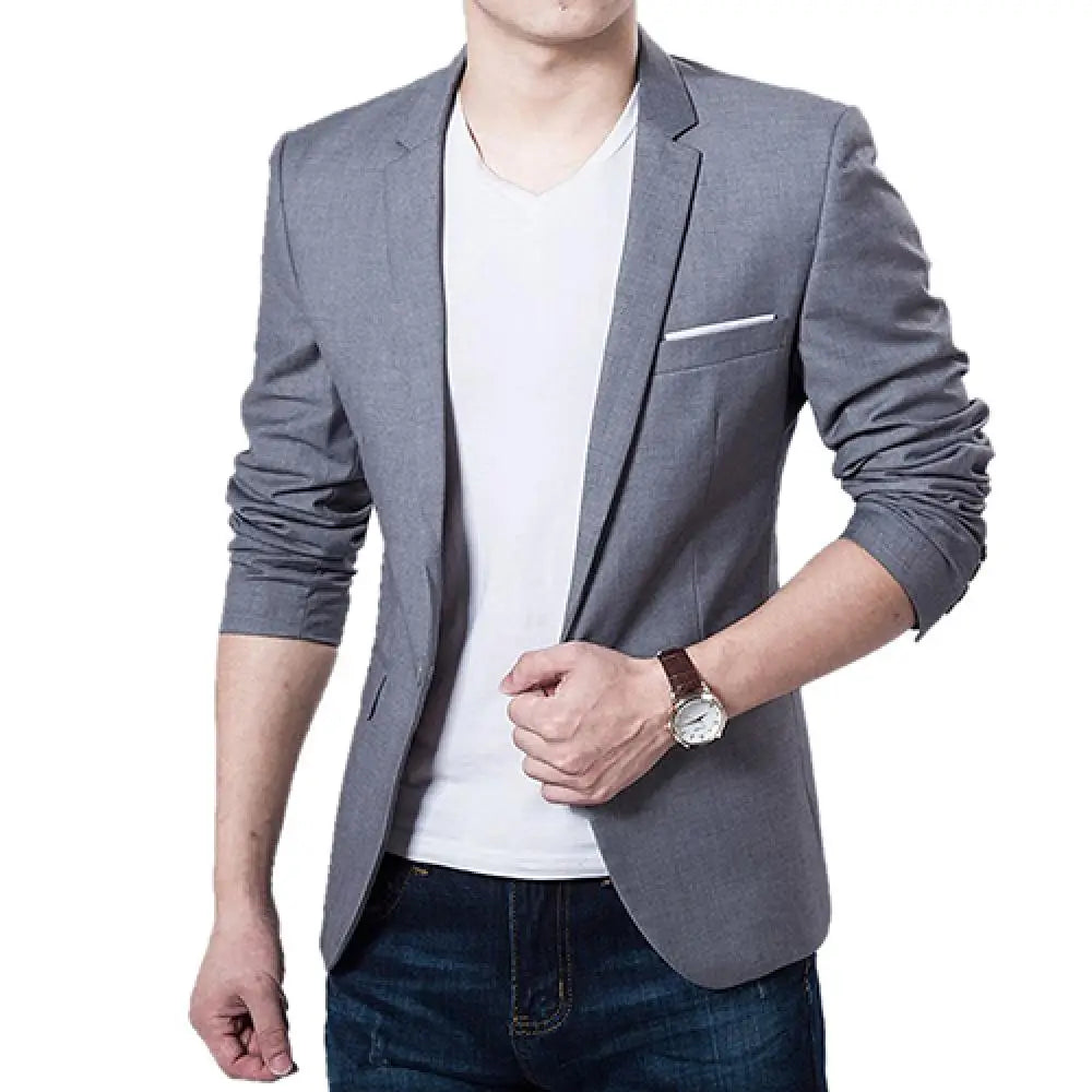 Men Blazers Slim Autumn Suit Business Formal Party Male Suit One Button Lapel Casual Long Sleeve Pockets Top Plus Size