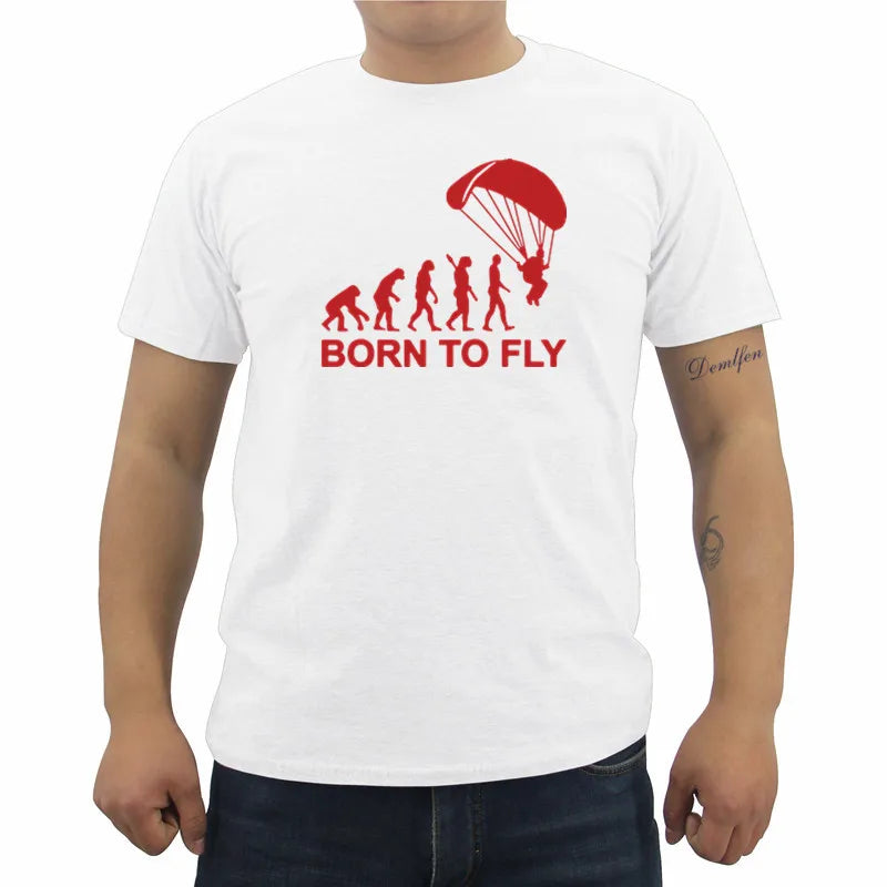 New Fashion Summer Born To Fly Evolution Of Paragliding Paragliders T Shirt Mens Short Sleeve Cotton T-shirt Hip Hop Tees Tops
