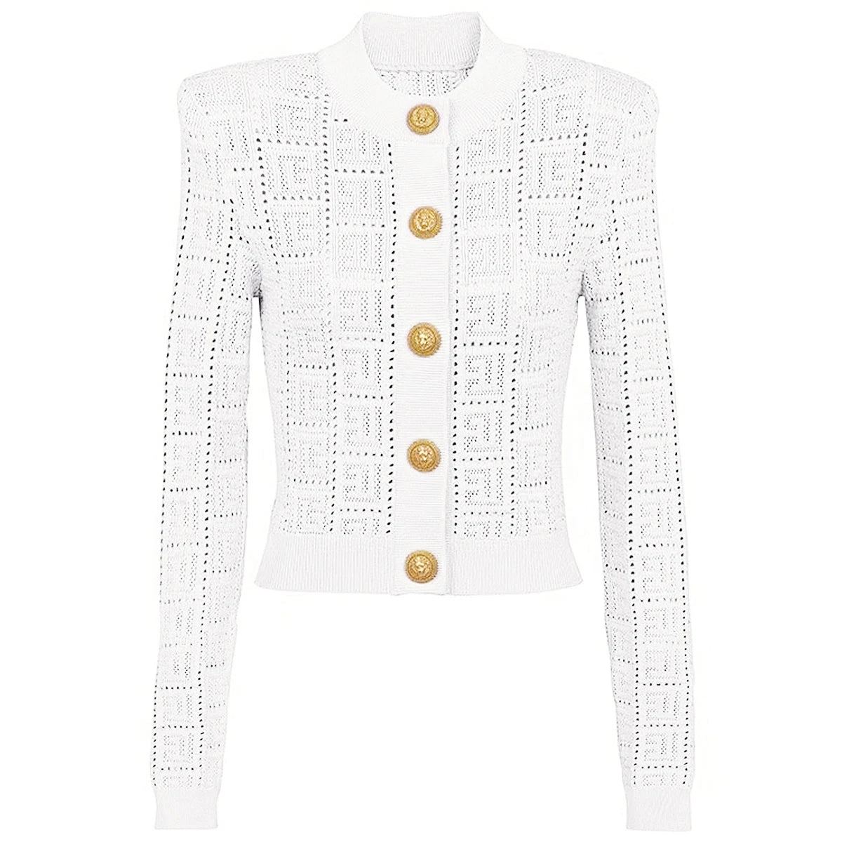 SML High Quality Fashion Elastic Knitted Fabric Labyrinth Hollow Round Neck Single breasted Long Sleeve Slim Fit Women Cardigan