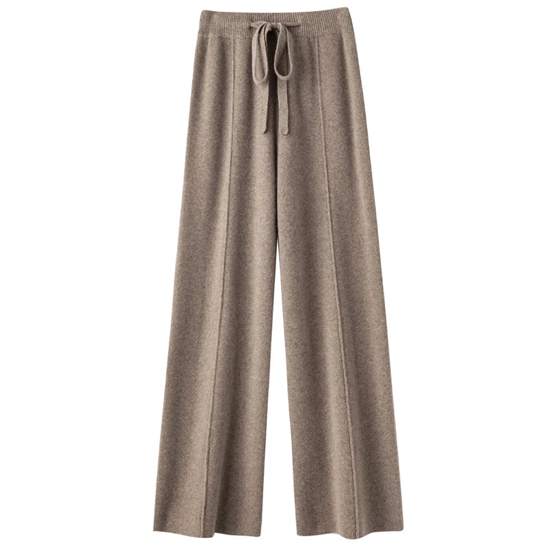 Women's cashmere pants 100% Merino wool broadfoot pants Women's knit loose knit pants Fall/Winter 2024 women's thick pants