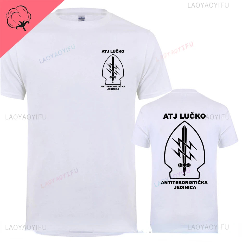 ATJ LUCKO Croatian Counter Terrorism Special Unit Force Tshirt Man Men Short Sleeved Tops Tee Shirt Summer Cotton Short Sleeve