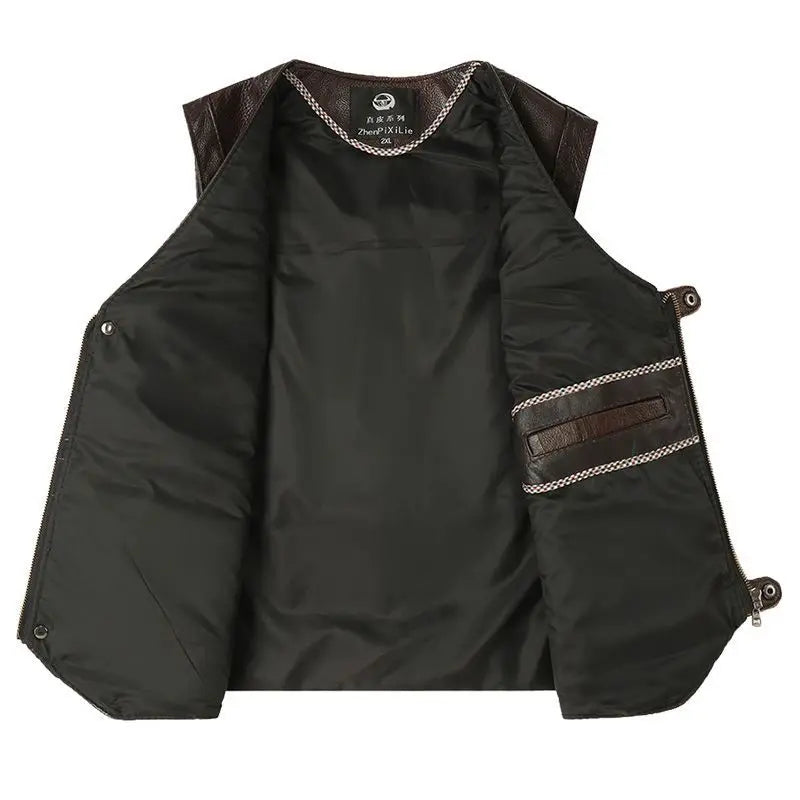 2024 Men Spring Autumn New Cowhide Genuine Leather Vest Mens Slim Fit Real Leather Waistcoat Male Multi Pocket Zipper Vest D372