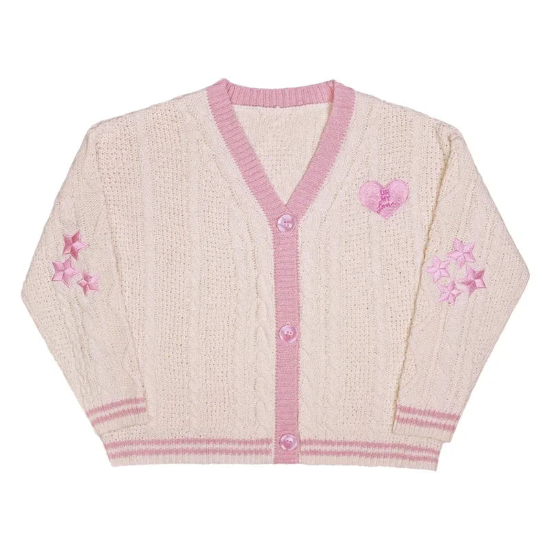 Lover Cardigan with Star Embroidery Pink Heart Cosy Soft Knit TS Cardigan Tay Sweater Jacket Vintage Fall Winter 1989