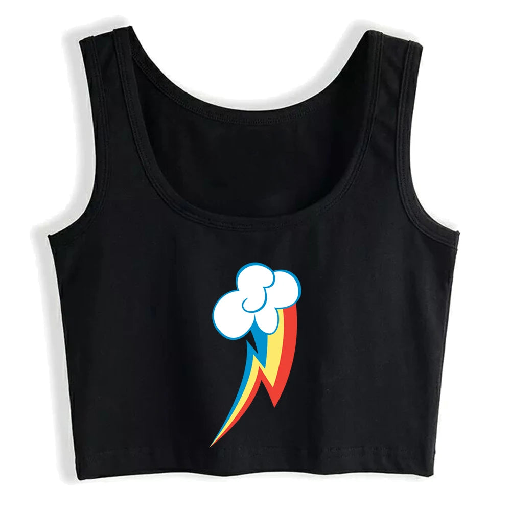 Rainbow Dash Graphics Cutie Sexy Slim Crop Top Street Fashion Funny Rock Tank Tops Girl' Cotton Sports Fitness Training Camisole