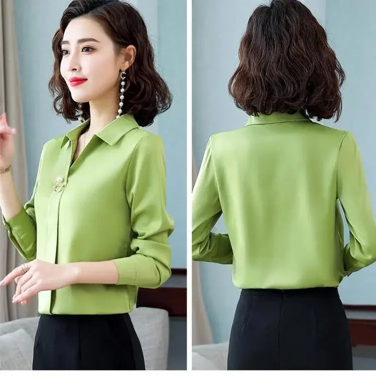 Temperament Mid Sleeved High End Professional Chiffon Shirt for Women Spring Autumn New Long Sleeved Age Reducing Western Top