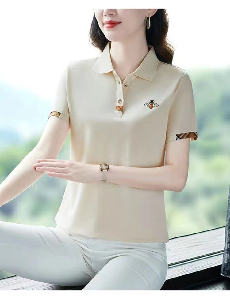 Polo Shirt Women's Summer Designer Lapel Short Sleeve T-shirt 2025 New Fashion Embroidered Thin T-shirt Golf Shirt Women