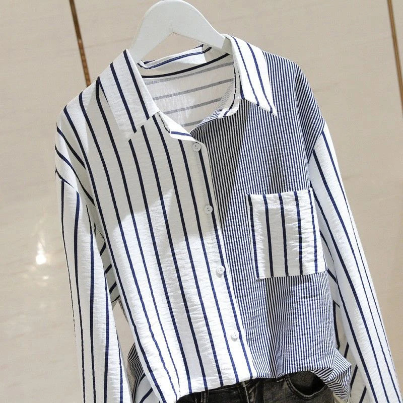 Loose Casual Striped Patchwork Pocket Luxury Sweet Top Shirt And Blouses Clothing For Women's Pink 2025 Summer Trendy All-match