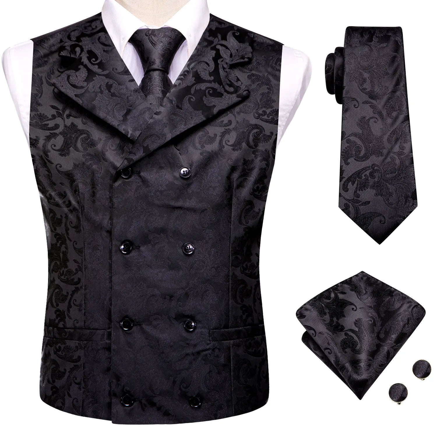 Hi-Tie Dark Red Men's Vests Silk Paisley Jacquard Waistcoat Jacket NeckTie Hanky Cufflinks for Men Business Party Designer Gifts